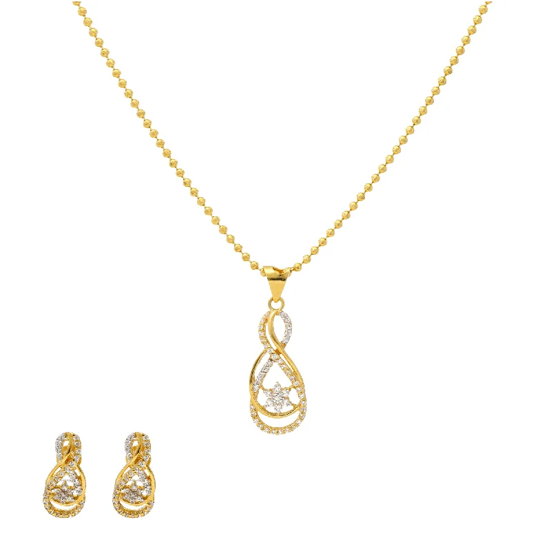 real zircon gemstone bracelet 22K Yellow Gold & CZ Fancy Pendant Set (13.5gm)