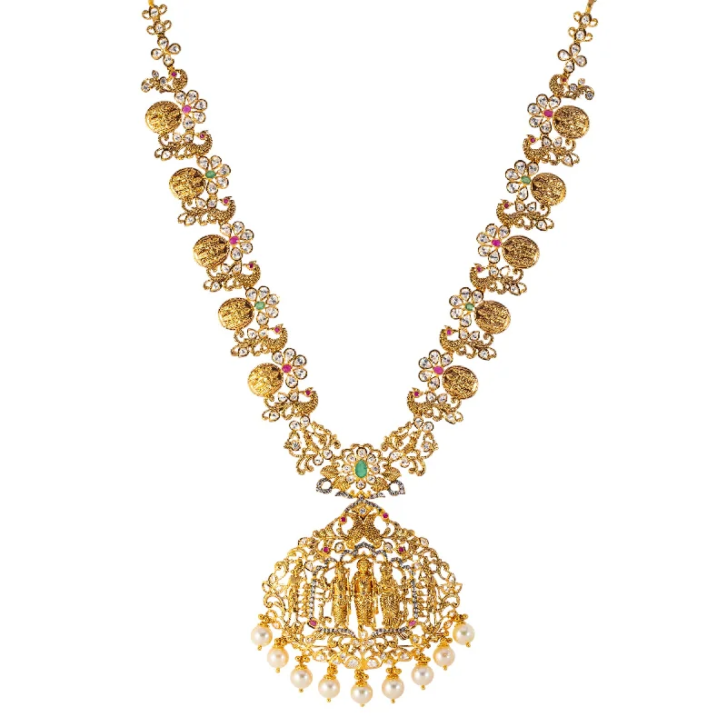 celestial star charm bracelet 22k Yellow Gold, Emerald, Ruby, CZ & Pearl Temple Necklace (103.9gm) celestial star charm bracelet 22k Yellow Gold, Emerald, Ruby, CZ & Pearl Temple Necklace (103.9gm)