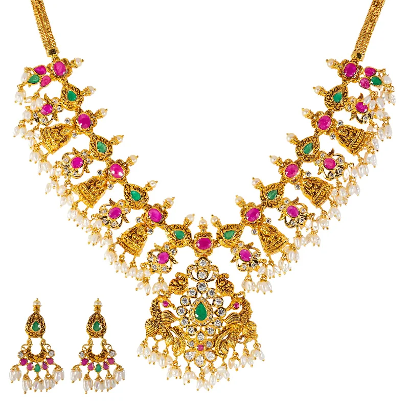 men’s silver wedding band 22k Yellow Gold, Emerald, Ruby, CZ & Pearl Temple Necklace Set (55.3gm) men’s silver wedding band 22k Yellow Gold, Emerald, Ruby, CZ & Pearl Temple Necklace Set (55.3gm)
