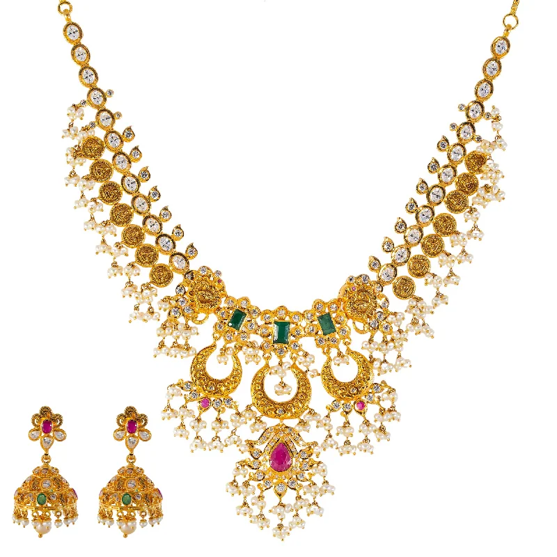 real opal engagement ring 22k Yellow Gold, Emerald, Ruby, CZ & Pearl Temple Necklace Set (62.3gm) real opal engagement ring 22k Yellow Gold, Emerald, Ruby, CZ & Pearl Temple Necklace Set (62.3gm)
