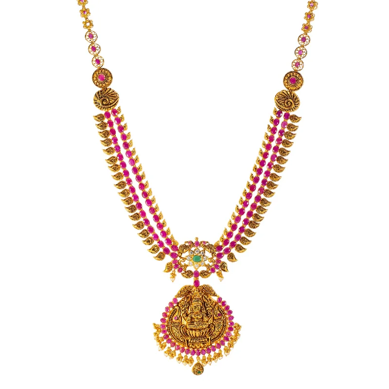 handcrafted gemstone drop earrings 22k Yellow Gold, Emerald, Ruby & CZ Temple Necklace (90.1gm) handcrafted gemstone drop earrings 22k Yellow Gold, Emerald, Ruby & CZ Temple Necklace (90.1gm)