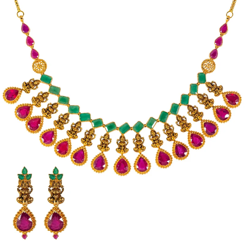unique diamond stud earrings 22k Yellow Gold, Emerald & Ruby Necklace Set (76.4gm)