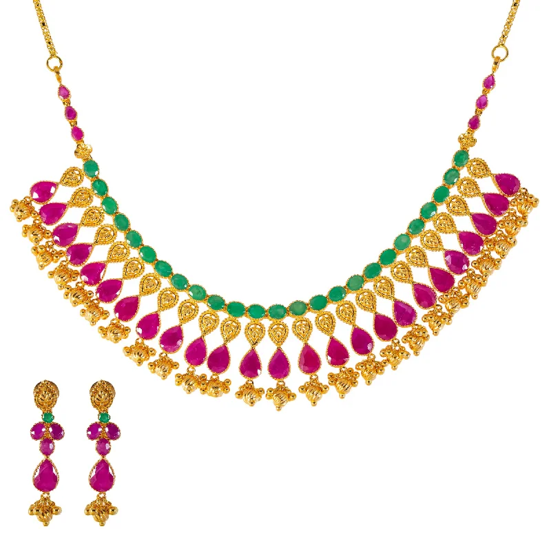sterling silver lotus ring 22k Yellow Gold, Emerald & Ruby Necklace Set (83.5gm)
