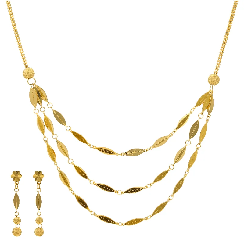 delicate heart stud earrings 22K Yellow Gold Flat Bead Necklace Set (13.5gm)