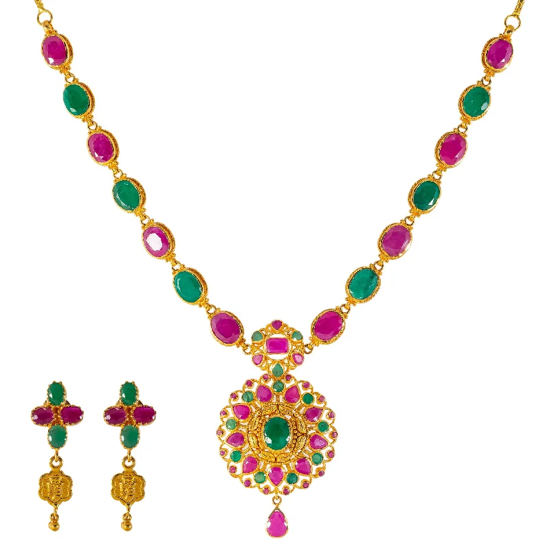 dainty rose gold chain bracelet 22k Yellow Gold & Gemstone Necklace Set (44gm)