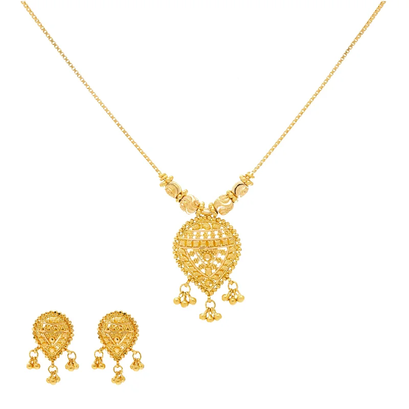 gemstone teardrop earrings 22K Yellow Gold Necklace Set (15.6gm)