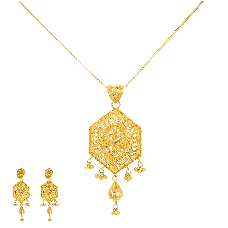 sapphire halo engagement ring 22K Yellow Gold Necklace Set (22.5gm)
