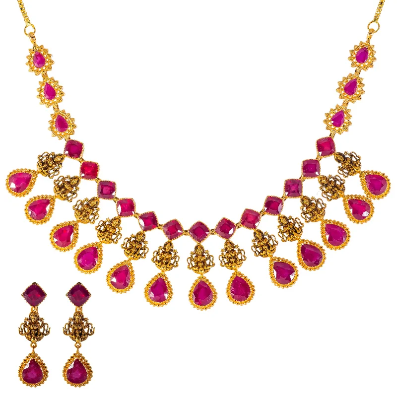 opal gemstone halo ring 22k Yellow Gold & Ruby Temple Necklace Set (54.8gm)