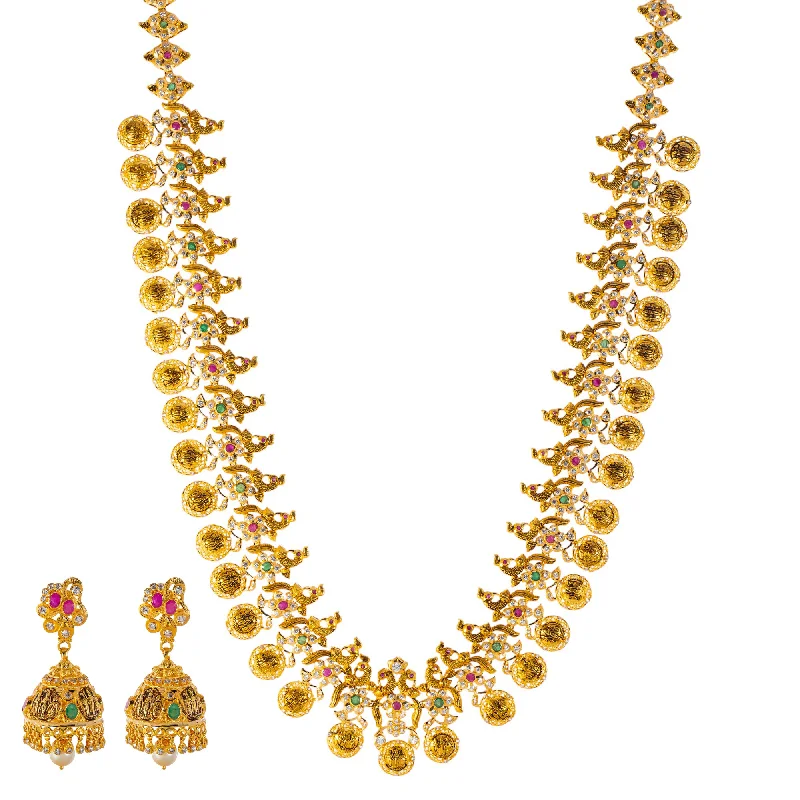 simple turquoise stud earrings 22k Yellow Gold Temple Necklace Set w/ Gemstones (117.6gm) simple turquoise stud earrings 22k Yellow Gold Temple Necklace Set w/ Gemstones (117.6gm)