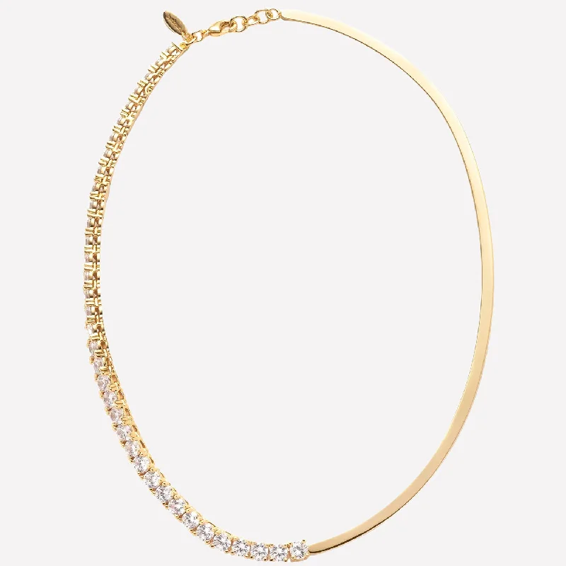 minimalist threader earrings gold Anik Half Tennis Necklace