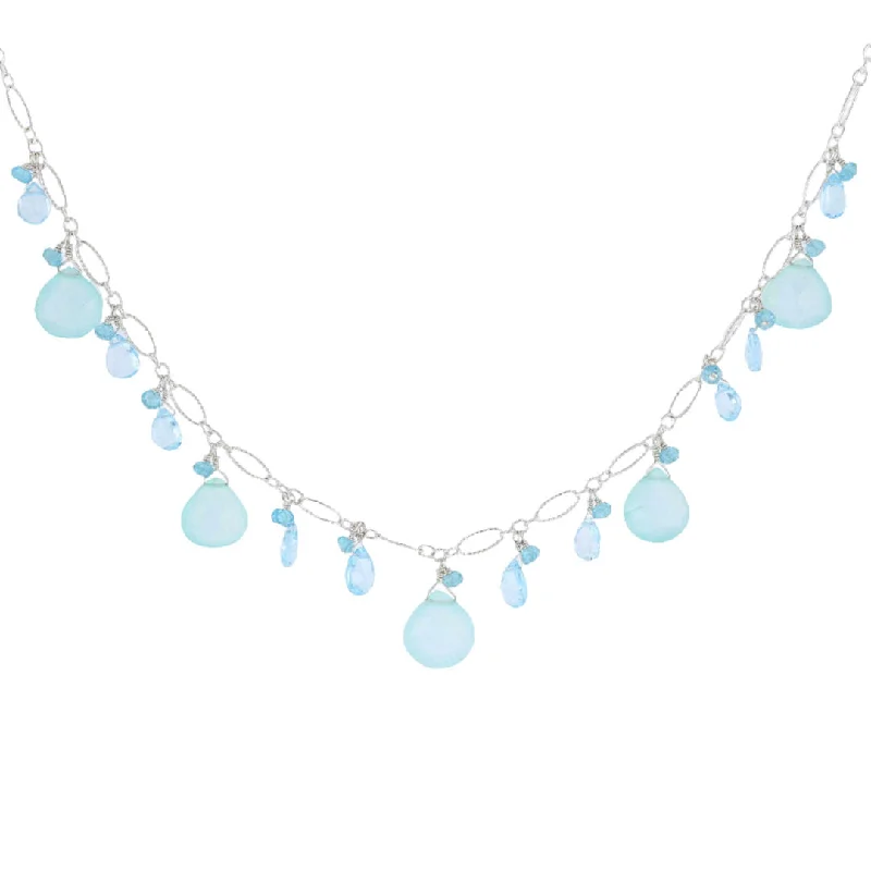 large statement turquoise ring Briolette Chalcedony & Blue Topaz Necklace