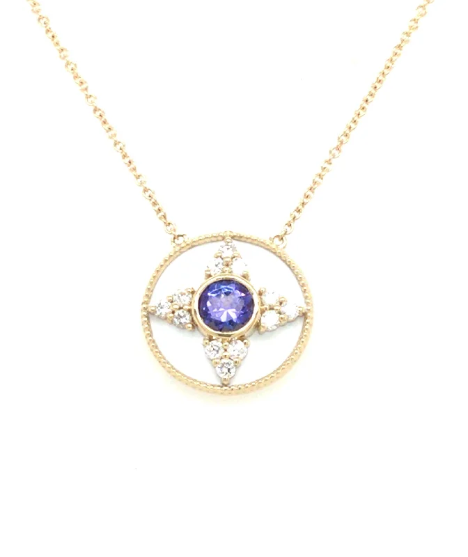 round cut diamond engagement ring 14K Yellow Tanzanite and Natural Diamond 18 inch Necklace round cut diamond engagement ring 14K Yellow Tanzanite and Natural Diamond 18 inch Necklace