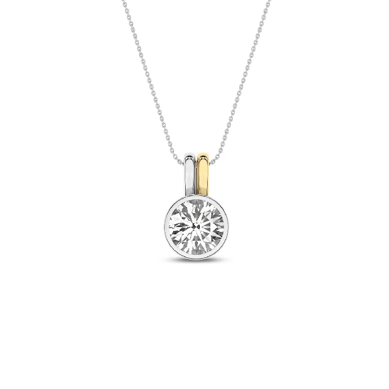 classic wedding set with diamonds Coupled Round Solitaire Bezel Necklace