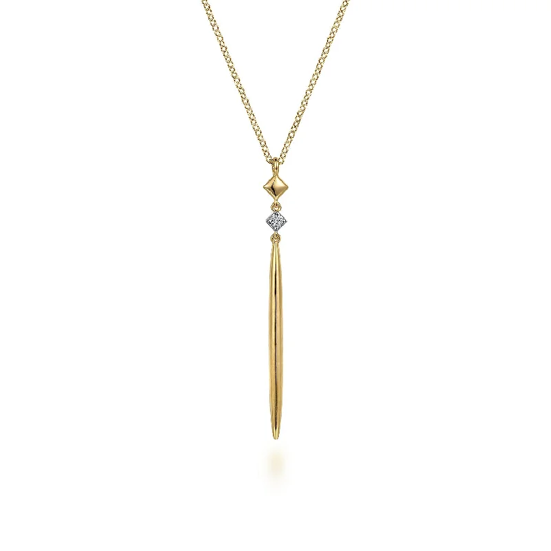 silver arrow pendant necklace 14K Yellow Natural Diamond 17.5 inch Necklace
