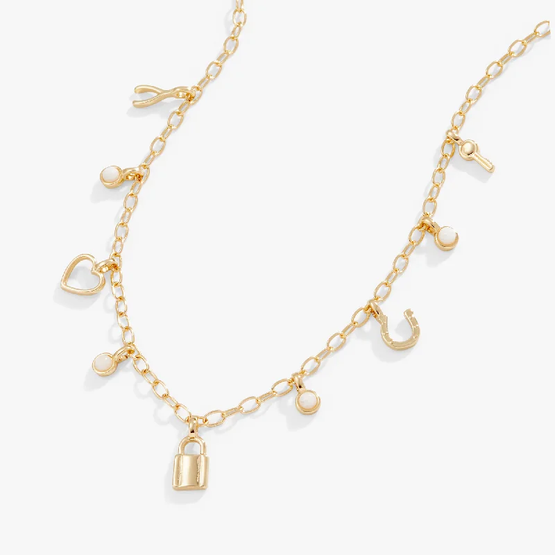 dainty rose gold anklet Love + Luck Mini Multi-Charm Necklace, Adjustable