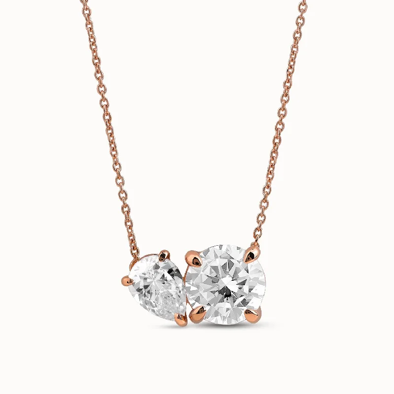 bold gothic vampire ring Pear-Round Diamond Toi et Moi Necklace