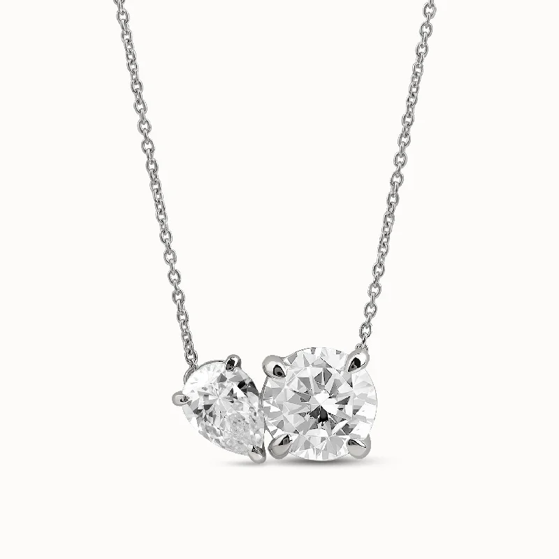 unique tribal silver ring Pear-Round Diamond Toi et Moi Necklace