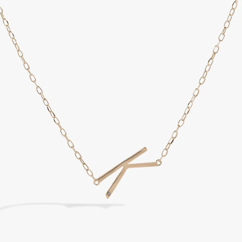 adjustable braided rope ring Initial K Precious Elongated Necklace