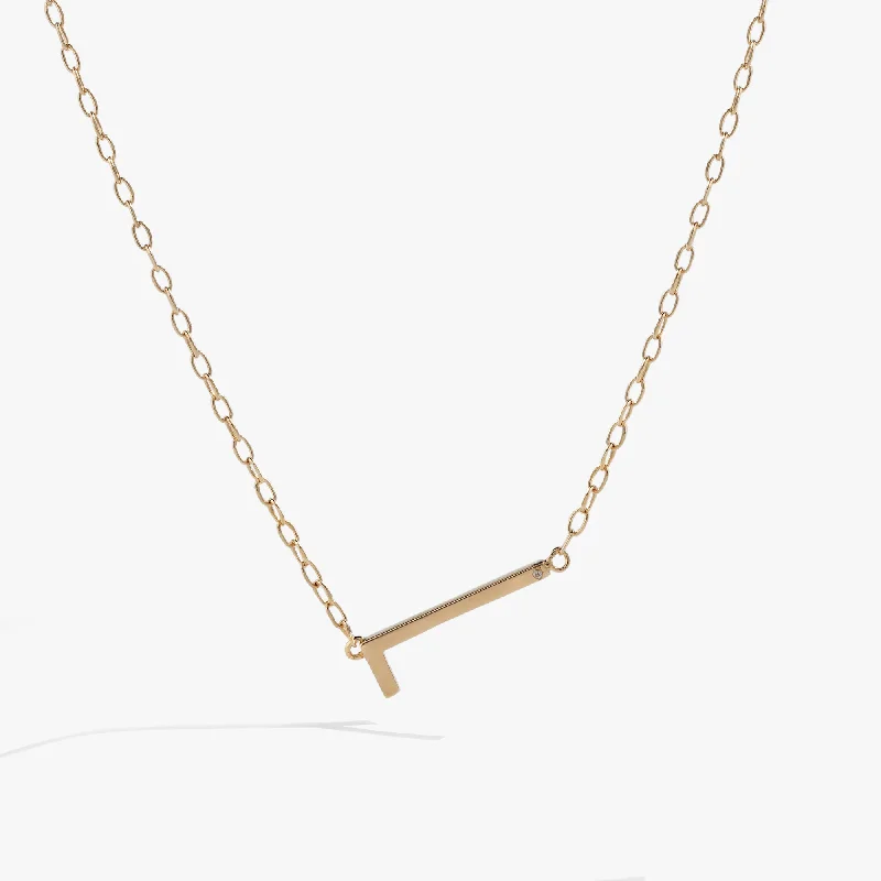 minimalist cubic zirconia earrings Initial L Precious Elongated Necklace