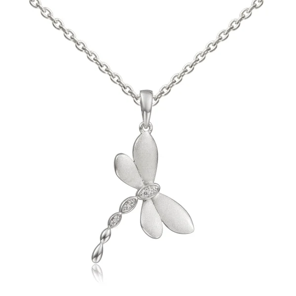 celestial lunar eclipse pendant Silver Dragonfly White Topaz Necklace