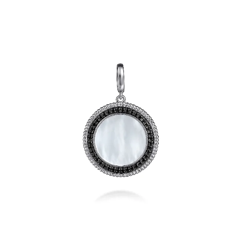 boho macrame bead anklet Sterling Silver Mother of Pearl and Black Spinel Medallion Pendant boho macrame bead anklet Sterling Silver Mother of Pearl and Black Spinel Medallion Pendant