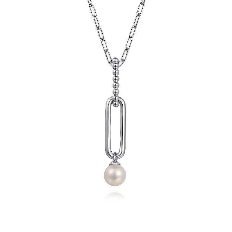 simple snake chain necklace Sterling Silver Fresh Water Pearl Necklace 17.5 inch