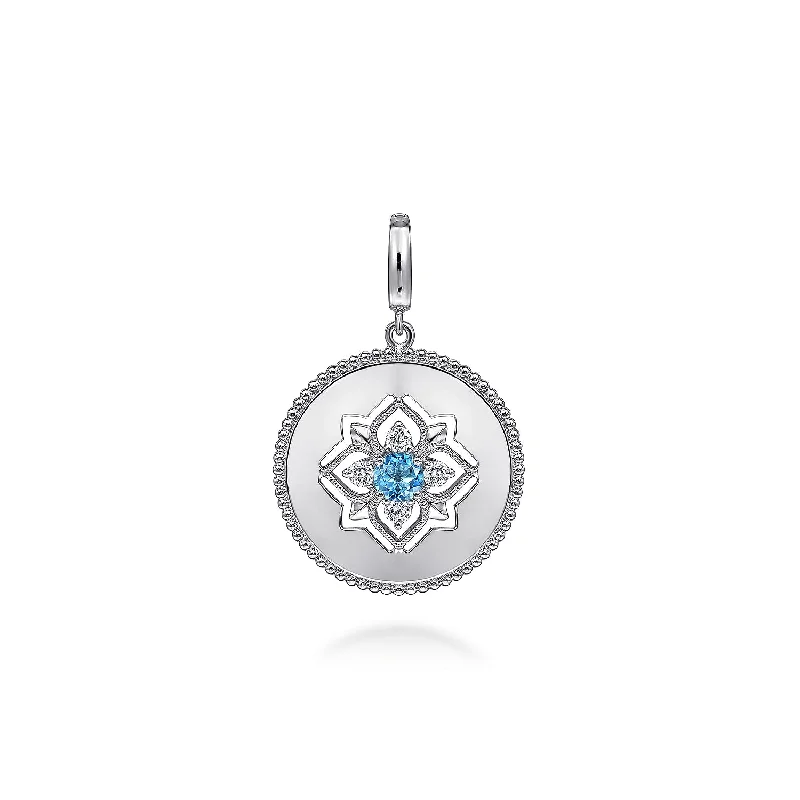 minimalist disc pendant necklace Sterling Silver Blue Topaz and White Sapphire Medallion Pendant minimalist disc pendant necklace Sterling Silver Blue Topaz and White Sapphire Medallion Pendant