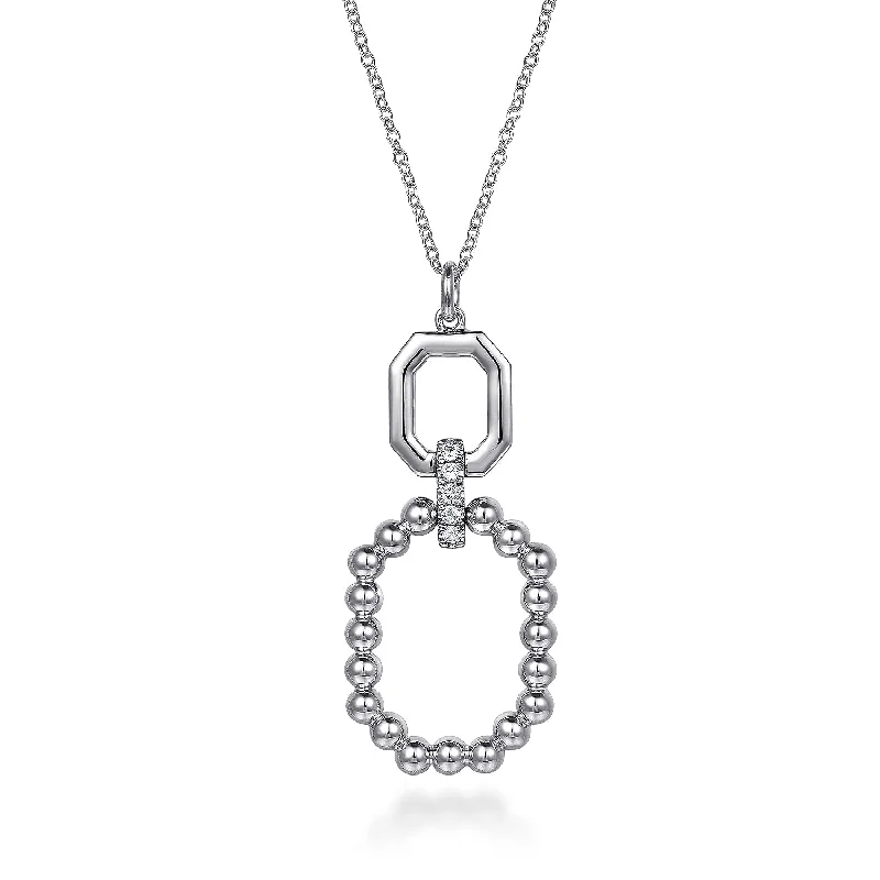 pearl and gold chain earrings Sterling Silver White Octagon Shaped Drop Necklace 17.5 inch