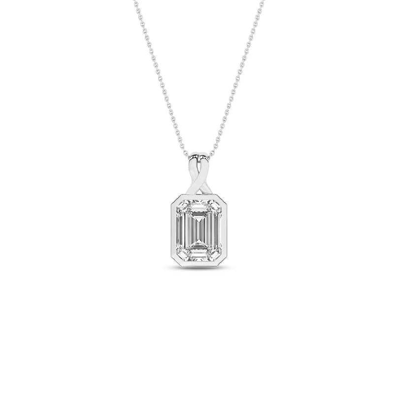 bezel set engagement ring modern Twisted Emerald Bezel Pendant Necklace