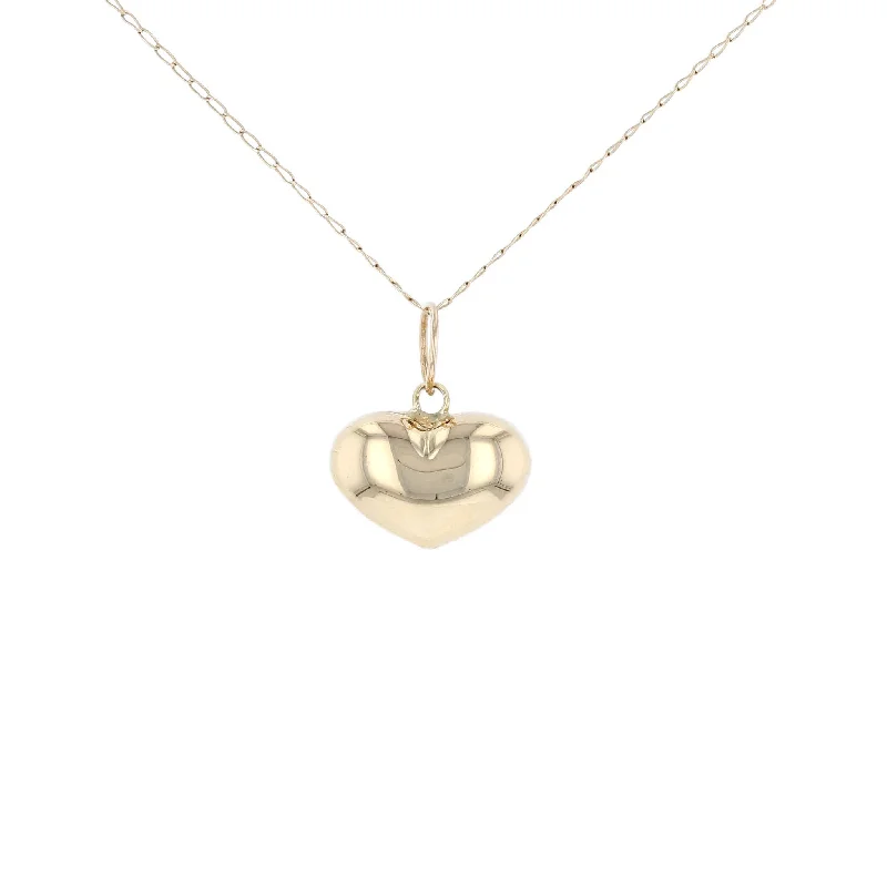 solid gold disc charm bracelet Yellow Gold Puffed Heart Necklace
