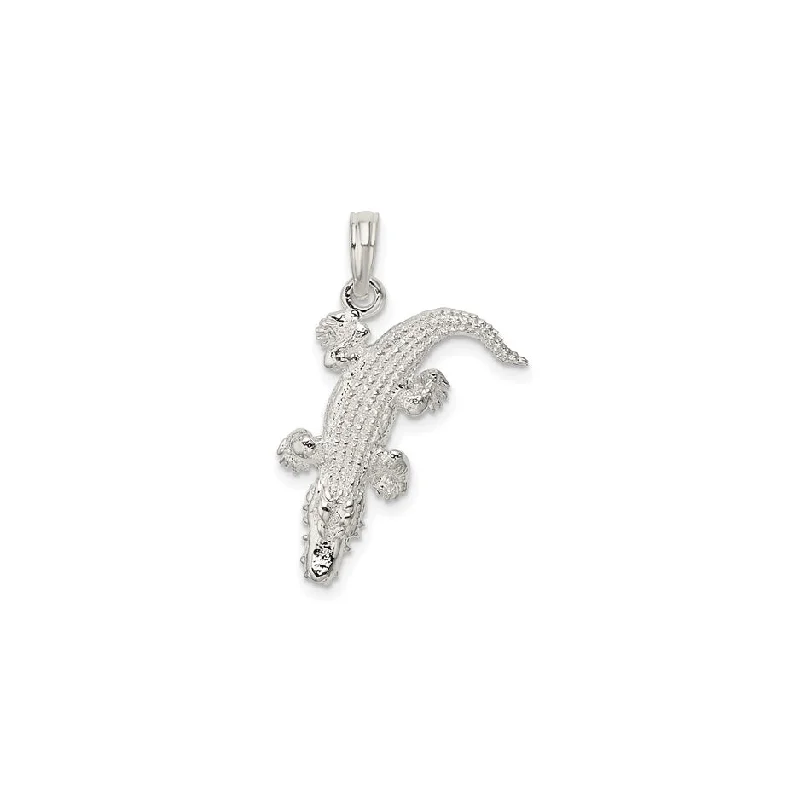 silver hoop earrings small 3D Alligator Pendant (Silver)