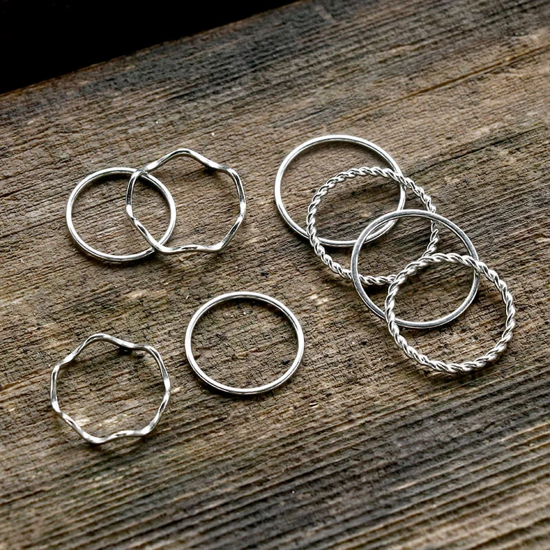 minimalist gemstone stud earrings 8 Pieces Stainless Steel Minimalist Ring Set