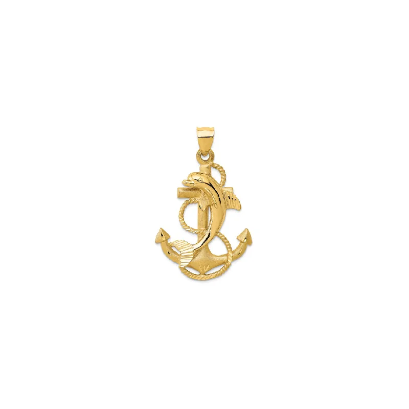 personalized couple rings Anchor With Dolphin Pendant (14K)