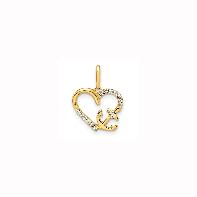 cubic zirconia eternity necklace Anchor With Heart Pendant (14K)