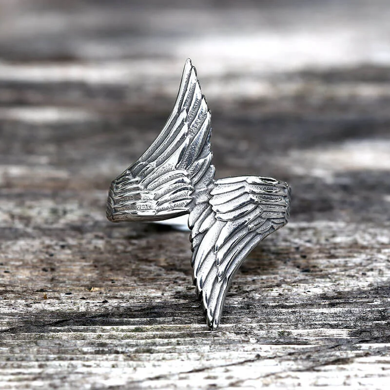 opal and gold earrings Angel Descends Wings Stainless Steel Ring