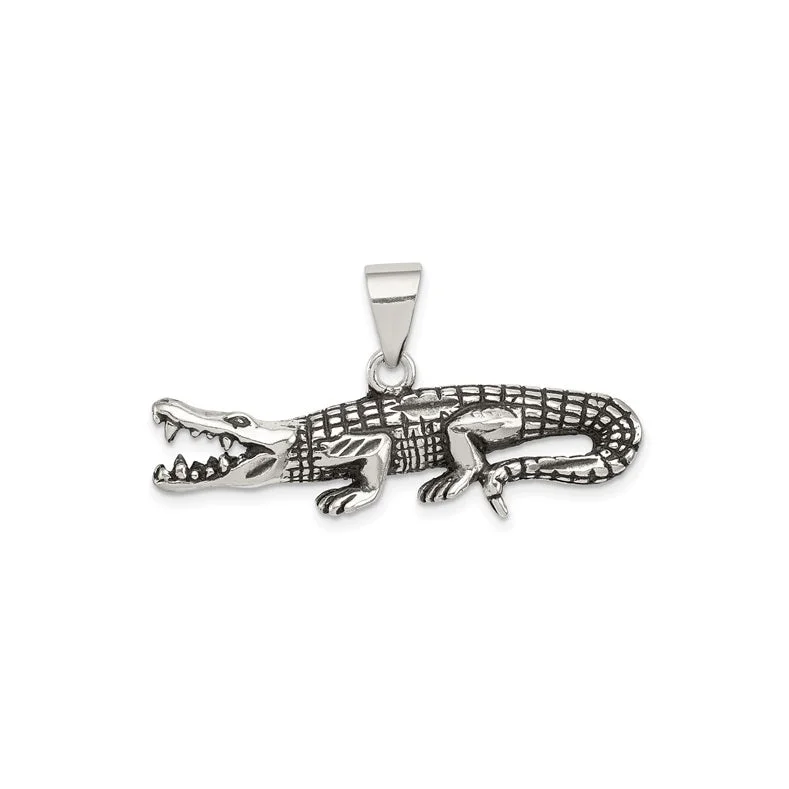 gold engagement ring vintage Antiqued Crocodile Pendant (Silver)
