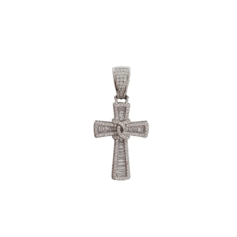 double-layered choker necklace Baguette Cross Pendant (Silver)