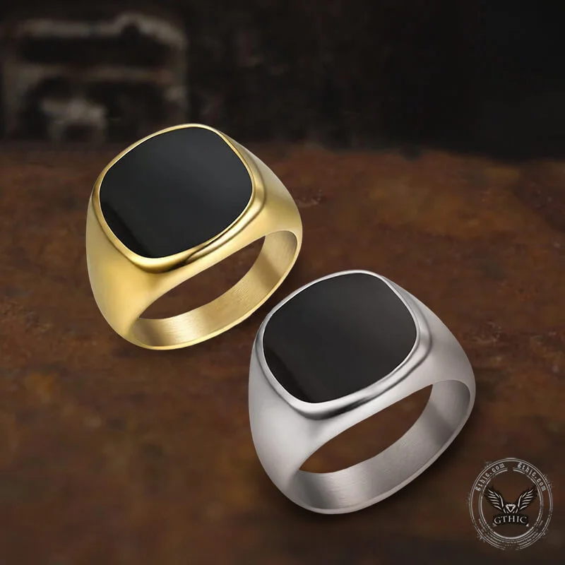 thin gold wedding band women Black Epoxy Stainless Steel Minimalist Ring