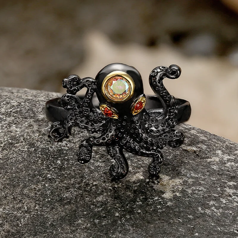 dainty snake ring gold Black Octopus Brass Ring