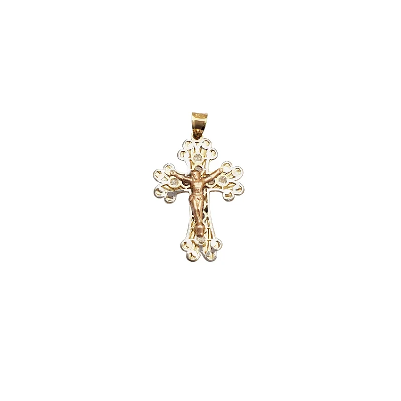 gold bar earrings minimalist Blooming Crucifix CZ Pendant (14K)