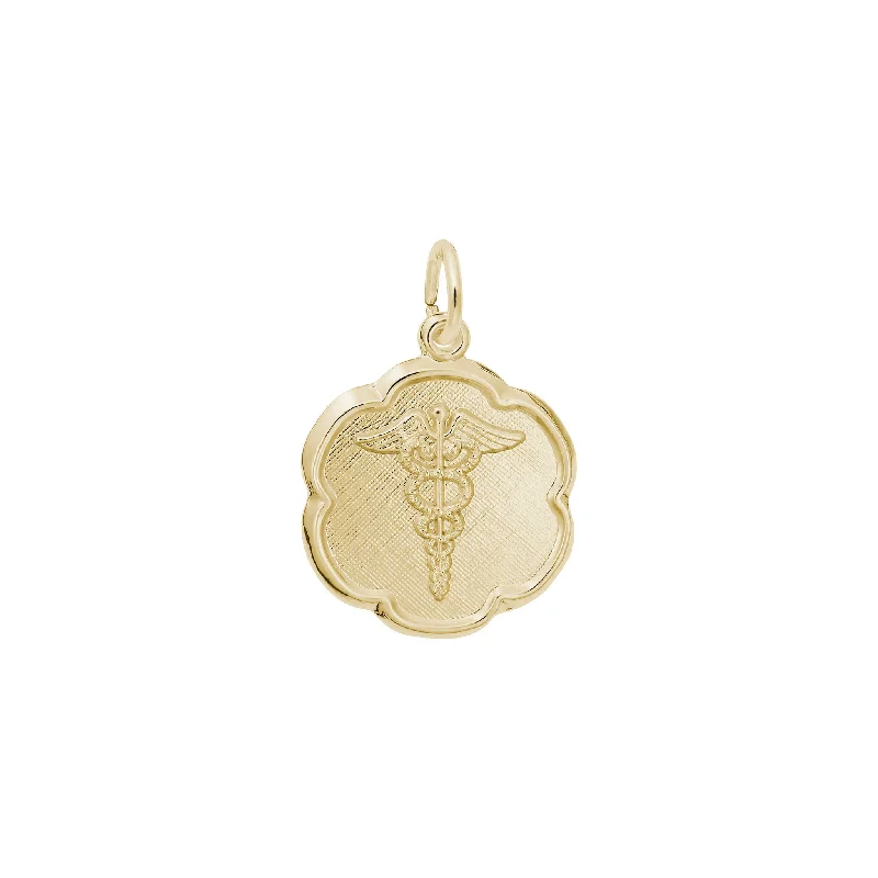 modern geometric silver ring Caduceus Scalloped Disc Charm