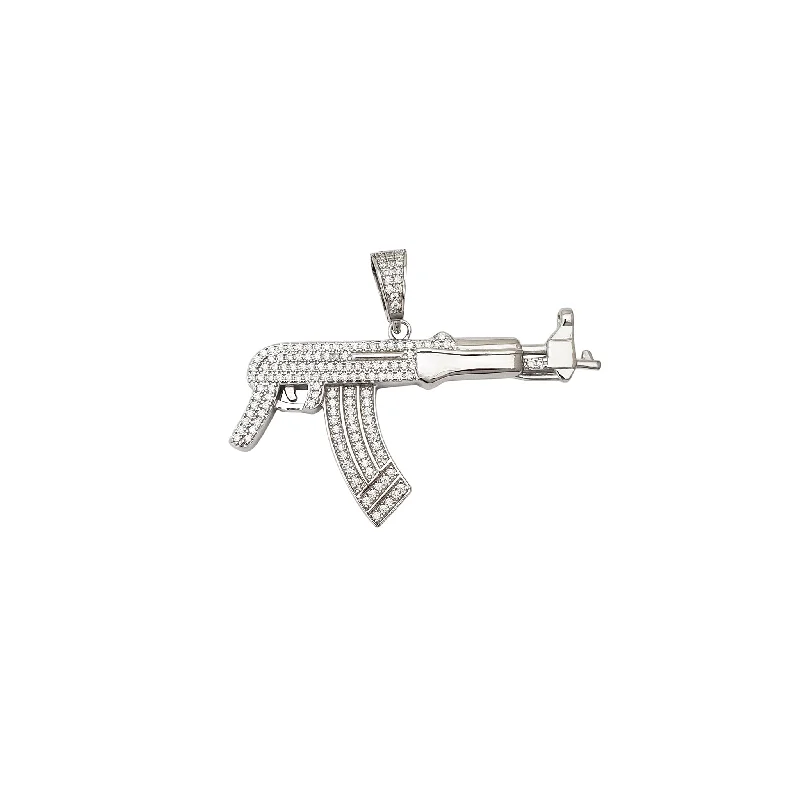 modern infinity signet ring Iced-Out Carry on Rifle CZ Pendant (Silver)
