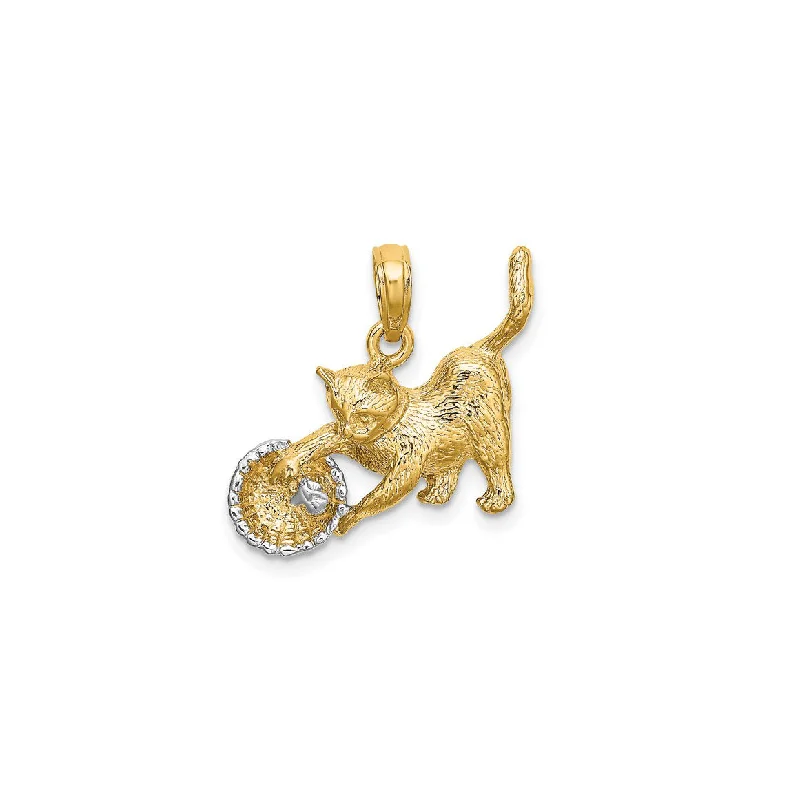 vintage sapphire necklace Cat Playing with Yarn in Basket Pendant (14K)
