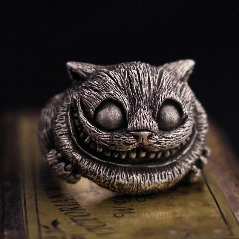 natural jade ring Smiling Cat Stainless Steel Ring
