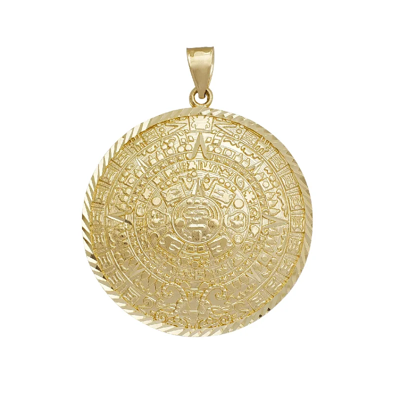 chunky gemstone cuff bracelet Convex Diamond-cut Aztec Sun Calendar Pendant (14K)