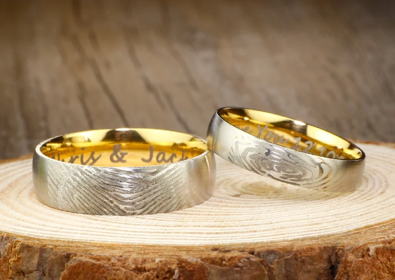 vintage lock and key necklace Your Actual Finger Print Rings, His and Her Rings, WEDDING RING - Personalized Matt Two Tone Gold Wedding Titanium Rings Set vintage lock and key necklace Your Actual Finger Print Rings, His and Her Rings, WEDDING RING - Personalized Matt Two Tone Gold Wedding Titanium Rings Set