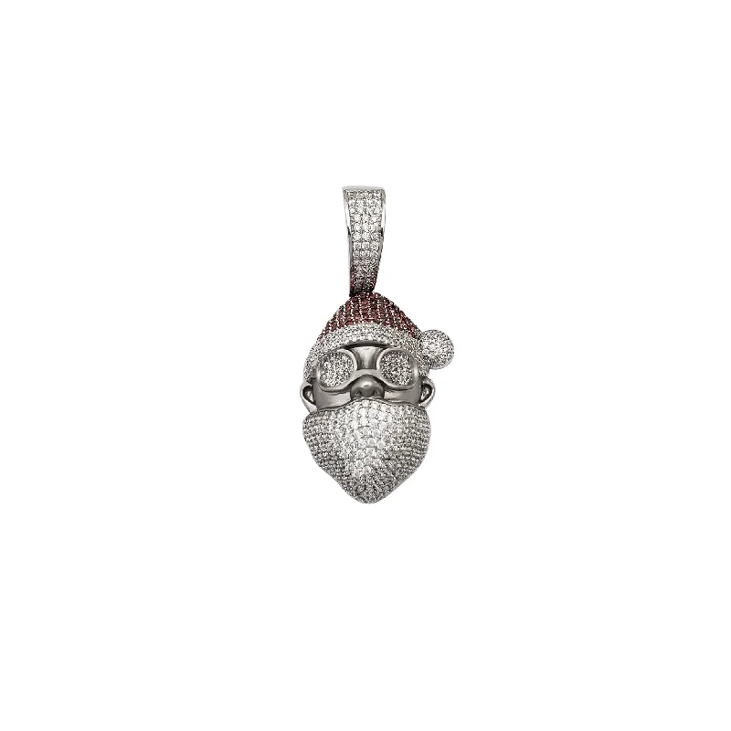 silver feather charm necklace Iced-Out Santa Head Costume CZ Pendant (Silver)