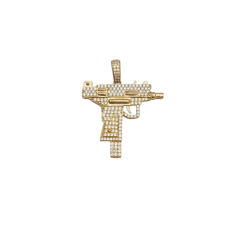 gothic skull ring for men Iced-Out Uzi CZ Pendant (14K)