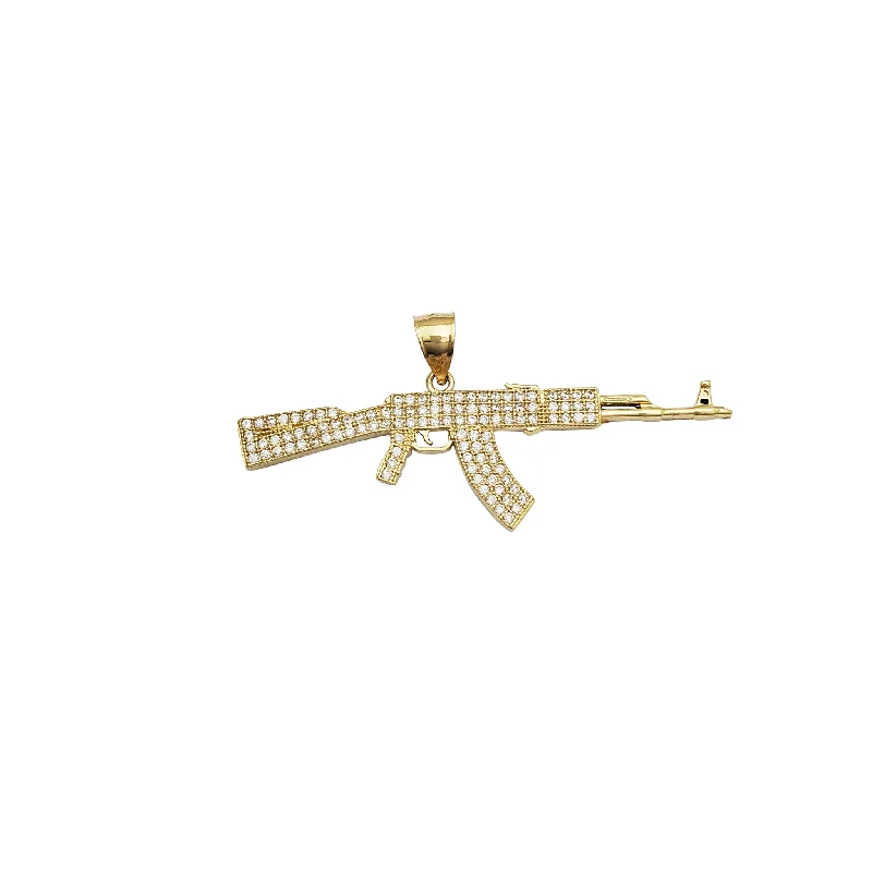 vintage locket necklace gold Iced-Out AK47 CZ Pendant (14K)
