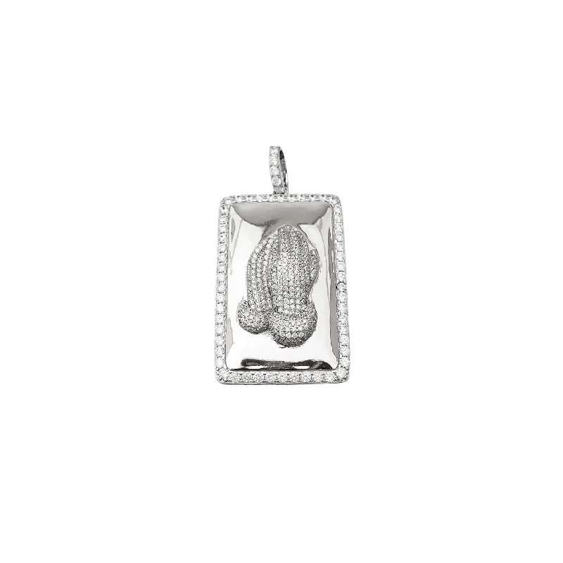women’s leather wrap bracelet Praying Hands Framed CZ Pendant (Silver)
